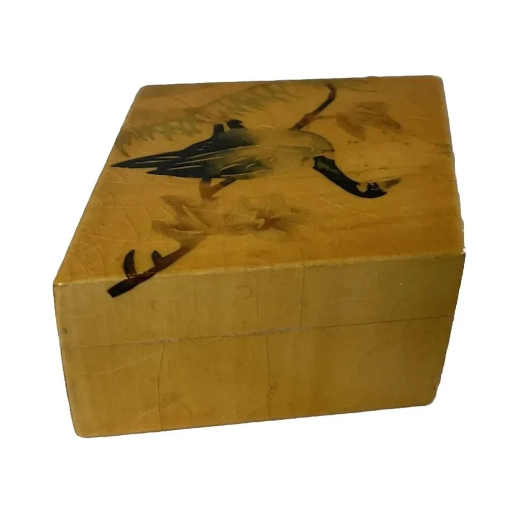 Vintage 1960's Box Lacquered Intarsia Rhomboid Bird